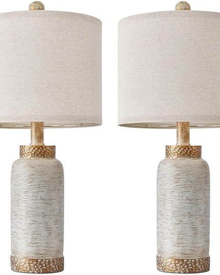 Table Lamp for Bedroom Living Room 20.25" Farmhouse Rustic Vintage Small Lamps Bedside Nightstand Light Home Office Desk Retro Mysterious East Style Deco (Antique White) - LeafyLoom