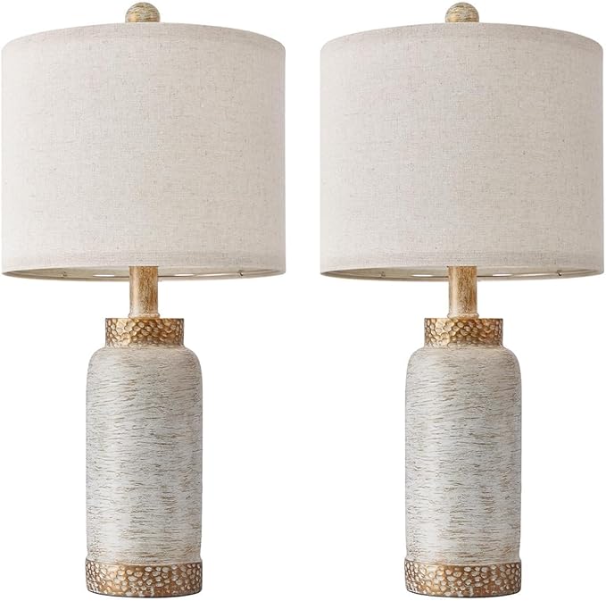 Table Lamp for Bedroom Living Room 20.25" Farmhouse Rustic Vintage Small Lamps Bedside Nightstand Light Home Office Desk Retro Mysterious East Style Deco (Antique White) - LeafyLoom