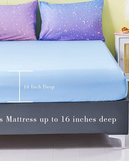 URBONUR Girls Comforter Set Full Size Gradient Purple Orange Moon Star Print Bedding Comforter with Sheets Set 6 Pcs Bed in A Bag (Comforter, Flat Sheet, Fitted Sheet, Pillowcases and Cushion Cover) - LeafyLoom