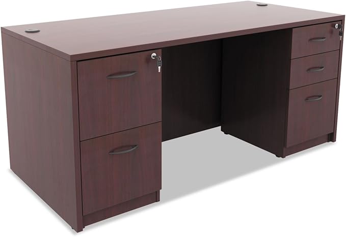 Alera Alera Valencia Series Full Pedestal File, Left Or Right, 2 Legal/Letter-Size File Drawers, Mahogany, 15.63" X 20.5" X 28.5" - LeafyLoom
