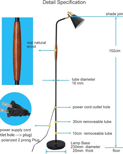 NIOSTA Height Adjustable Reading Floor Lamp,Industrial Modern Style,360 Degree Rotatable,Black & Brushed Copper Finsh, 3 Color Temperature (Black+Wood) - LeafyLoom