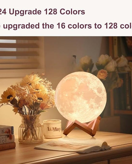 CPLA Moon Lamp for Adults Kids, Moon Night Light LED 3D Printing Moon Light with Stand & Remote/Touch Control and USB Rechargeable 7.1 inch (Large Size) - LeafyLoom
