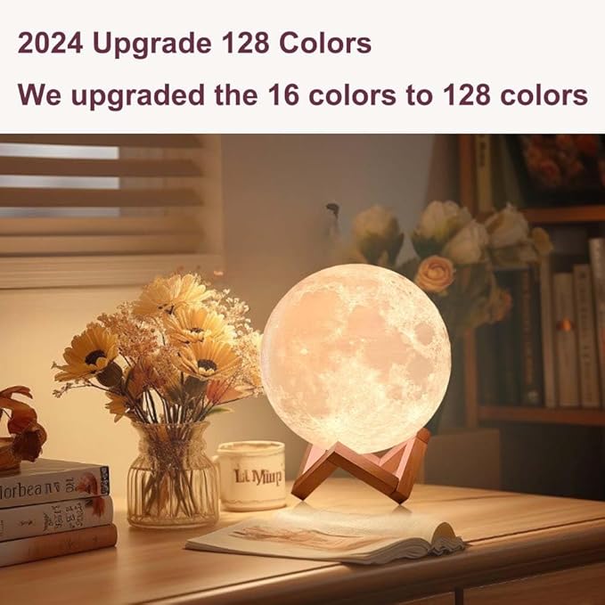 CPLA Moon Lamp for Adults Kids, Moon Night Light LED 3D Printing Moon Light with Stand & Remote/Touch Control and USB Rechargeable 7.1 inch (Large Size) - LeafyLoom