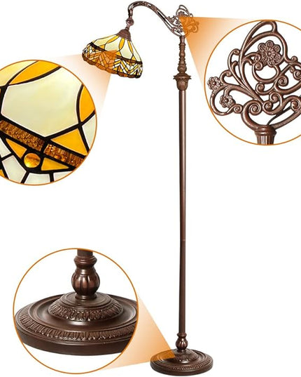 Capulina Tiffany Floor Lamp Antique Amber Melody Style Stained Glass Soft Light Arched Gooseneck Adjustable Angle Reading Floor Lamp for Living Room Bedroom Home Office - LeafyLoom