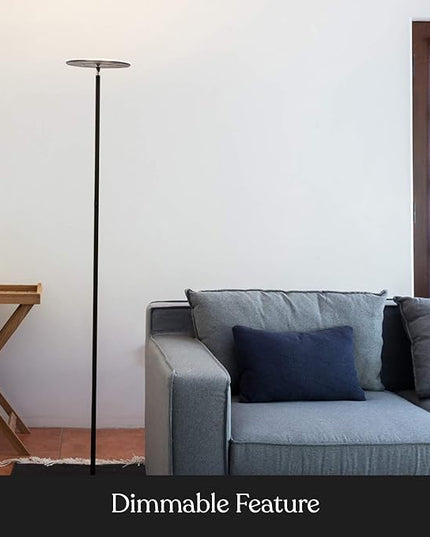 Brightech Sky Flux Dimmable LED Floor Lamp – Super Bright Floor Lamp for Living Room and Offices – Torchiere Standing Lamp with 3 Light Options, Tall Lamp for Bedroom Reading and More - Black - LeafyLoom