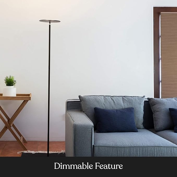Brightech Sky Flux Dimmable LED Floor Lamp – Super Bright Floor Lamp for Living Room and Offices – Torchiere Standing Lamp with 3 Light Options, Tall Lamp for Bedroom Reading and More - Black - LeafyLoom
