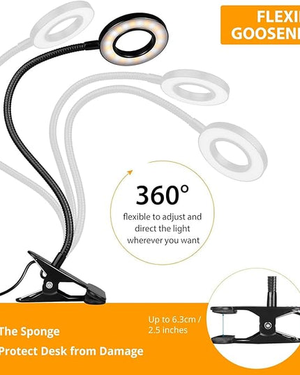iVict Desk Light Clip on Light, 56 LEDs Desk Lamp for Home Office, 3 Modes with 10 Brightness Dimmable Reading Light, Clamp Desk Lamp for Bed Headboard, Craft, Computer, Video Call - LeafyLoom