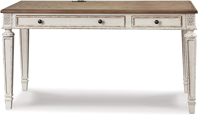 Signature Design by Ashley Realyn Farmhouse 60" Home Office Desk with USB Charging, Chipped White - LeafyLoom