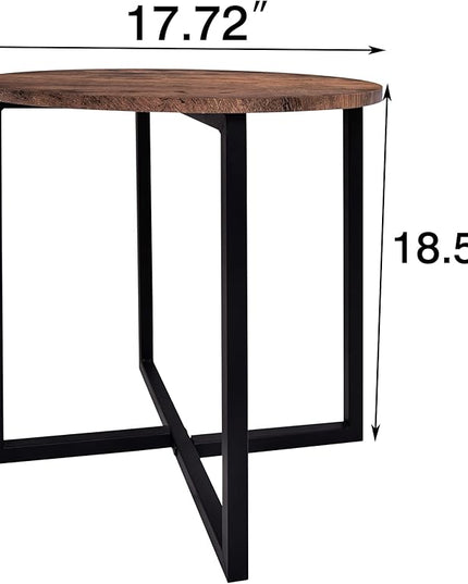 Round Coffee Table Rustic End Table Family Accent Table for Small Space in Living Room, Bedroom Stable Metal Frame, Rustic Brown - LeafyLoom