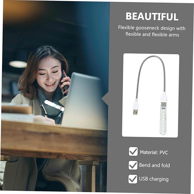 ARTIBETTER 2pcs U Disk Night Light Led Reading Light Plug in Led Night Light Outdoor Camping Light Gooseneck 8 Leds Night Lamp Atmosphere Light USB Light Indoor Computer Jianpan Student PVC - LeafyLoom