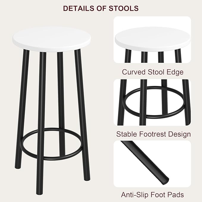 IDEALHOUSE Counter Height Dining Table with Stools, Bar Table Set with 3 Storage Shelves, 3 Piece Dining Table Set for Small Space, Apartment, Kitchen, White - LeafyLoom