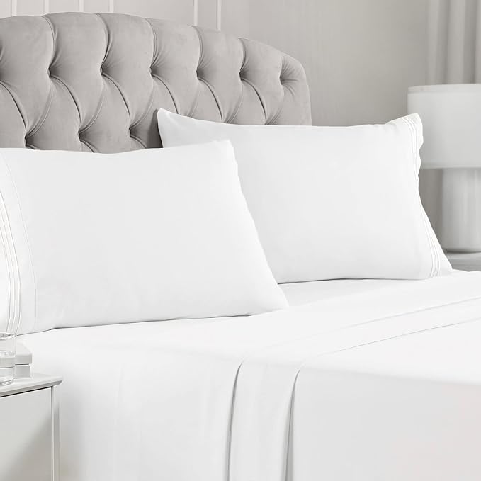 Mellanni Split King Sheets Set - 5 PC Iconic Collection Bedding Sheets & Pillowcases - Hotel Luxury, Extra Soft, Cooling Bed Sheets - Deep Pocket up to 16 inch (Split King, White) - LeafyLoom