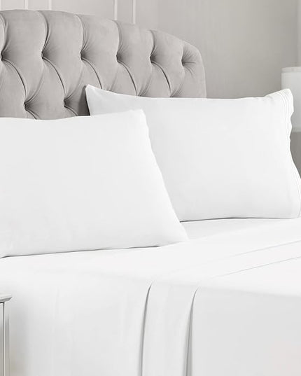 Mellanni California King Sheets Set - 4 PC Iconic Collection Bedding Sheets & Pillowcases - Hotel Luxury, Extra Soft, Cooling Bed Sheets - Deep Pocket up to 16 inch (Cal King, White) - LeafyLoom