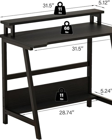 Computer Home Office Desk, 31.5" Desk for Small Spaces with Storage Shelf,Small Computer Desk with Monitor and Bookshelf, Modern Simple Style Laptop Desk - LeafyLoom