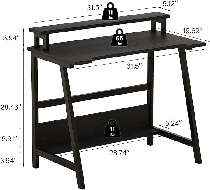 Computer Home Office Desk, 31.5" Desk for Small Spaces with Storage Shelf,Small Computer Desk with Monitor and Bookshelf, Modern Simple Style Laptop Desk - LeafyLoom