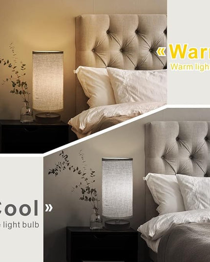Table Lamp, Bedside Nightstand Lamp, Simple Desk Lamp, Cylinder Table Lamp for Bedroom Living Room Office Study, Grey Shade and Black Base - LeafyLoom