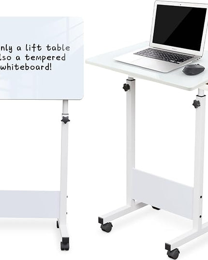 Adjustable Height Standing Desk, Writable Tempered Glass Desktop with Eraser, 360° Flip, Wheels – Ideal for Small Spaces and Home Offices, 24 in, White(Adjustable Height: 32-47 in) - LeafyLoom