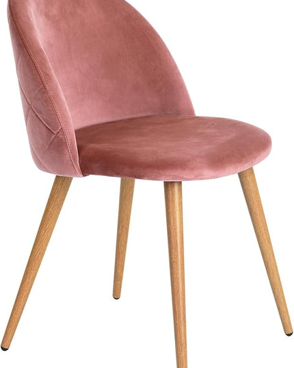 FurnitureR Upholstered Velvet Dining Chair Mid Back Armless with Wood Legs for Home Kitchen Bedroom Living Room, Set of 1, Pink - LeafyLoom