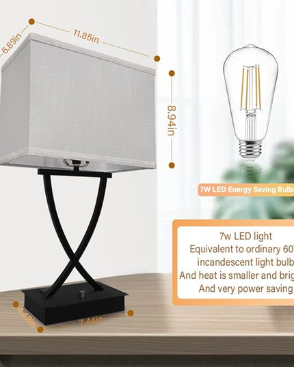 Fully Dimmable Medium Table Lamp for Bedroom with Type C/USB Charging Port and 1 AC Outlet White Shade 21.38" Bedside Nightstand Lamp for Bedroom Living Room Office and Hotel Bulb Included - LeafyLoom