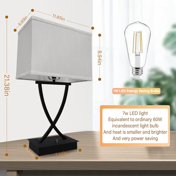 Fully Dimmable Medium Table Lamp for Bedroom with Type C/USB Charging Port and 1 AC Outlet White Shade 21.38" Bedside Nightstand Lamp for Bedroom Living Room Office and Hotel Bulb Included - LeafyLoom