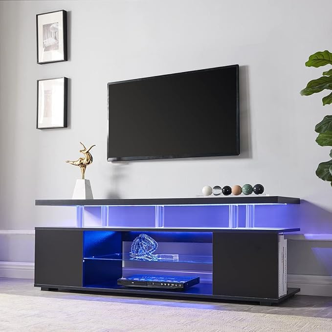 NicBex TV Stand for 70 Inch TV LED Gaming Entertainment Center Media Storage Console Table with Large Sliding Drawer & Side Cabinet for Living Room,Bedroom,63 Inch,Black - LeafyLoom