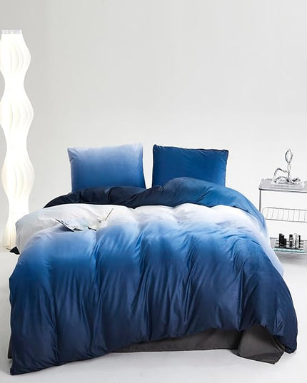 Wellboo Gradient Blue Velvet Comforter Full Fluffy Blue White Bedding Comforters Women Men Ocean Sea Blue Velvet Quilts Modern White and Sky Blue Gradient Flannel Bed Abstract Art Watercolor Comforter - LeafyLoom