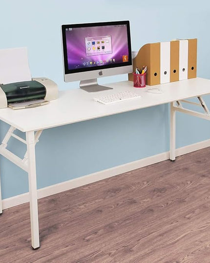 SogesGame 62 inches Computer Desk Folding Table Small Writing Desk Compact Desk Foldable Desk No Install Needed,White,LP-AC5WW-157 - LeafyLoom