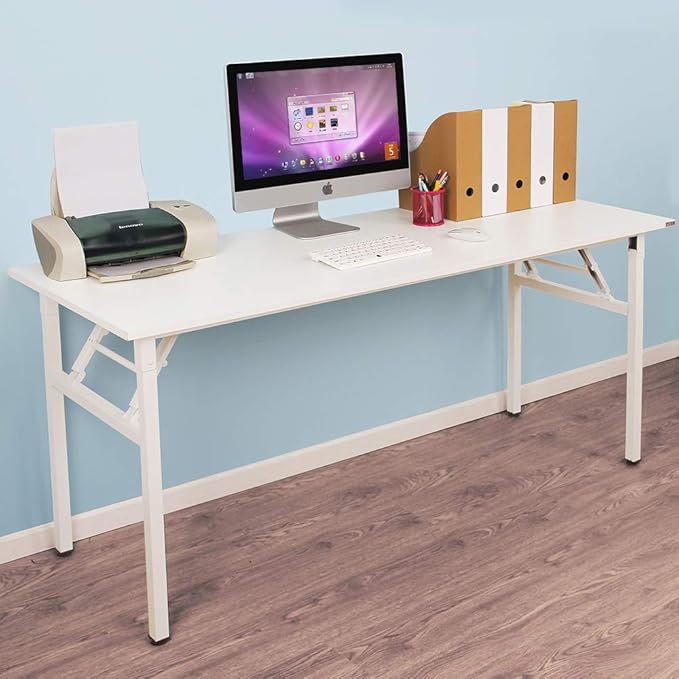 SogesGame 62 inches Computer Desk Folding Table Small Writing Desk Compact Desk Foldable Desk No Install Needed,White,LP-AC5WW-157 - LeafyLoom