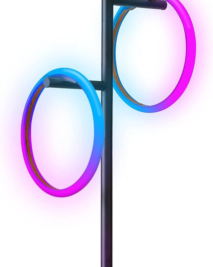 Brightech Saturn Modern Color Changing Table Lamp - Desk Tree LED Lamp Perfect for Living Room Decor - Beautiful RGB Color Gradient and 2 LED Lights for Bedroom, Office, Reading - Black - LeafyLoom