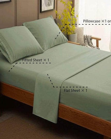SONORO KATE Bed Sheet Set Super Soft Microfiber 1800 Thread Count Luxury Egyptian Sheets 16-Inch Deep Pocket，Wrinkle-3 Piece (Sage, Twin) - LeafyLoom