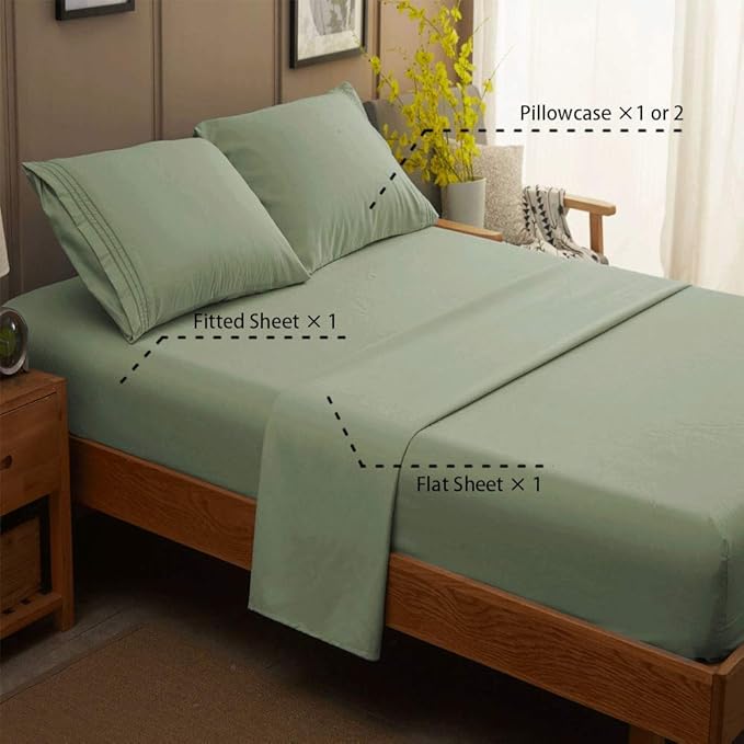 SONORO KATE Bed Sheet Set Super Soft Microfiber 1800 Thread Count Luxury Egyptian Sheets 16-Inch Deep Pocket，Wrinkle-3 Piece (Sage, Twin) - LeafyLoom