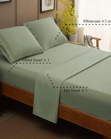 SONORO KATE Bed Sheet Set Super Soft Microfiber 1800 Thread Count Luxury Egyptian Sheets 16-Inch Deep Pocket，Wrinkle -4 Piece (Sage, Full) - LeafyLoom