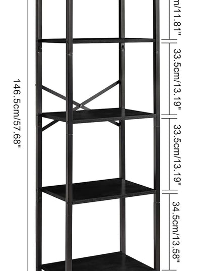 YMYNY Bookshelf, 5-Tier Ladder Shelf Organizer, Narrow Shelving Unit, Corner Storage Racks, Large Capacity Bookcase, for Home Office Living Room Balcony Bathroom, 57.7" H, Metal Frame,UHBC005B - LeafyLoom