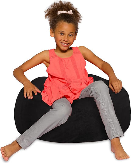 Posh Creations Bean Bag Chair for Kids, Teens, and Adults Includes Removable and Machine Washable Cover, Soft Faux Rabbit Fur - Black, 27in - Medium - LeafyLoom