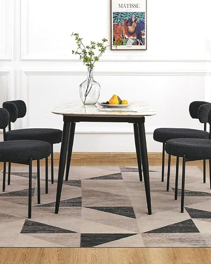 EDWELL Black Boucle Dining Chairs Set of 4, Mid Century Modern Dining Room Chairs with 3.94“ Cushions, Round Upholstered Kitchen Chairs with Black Metal Legs for Dining Chair, Living Room - LeafyLoom