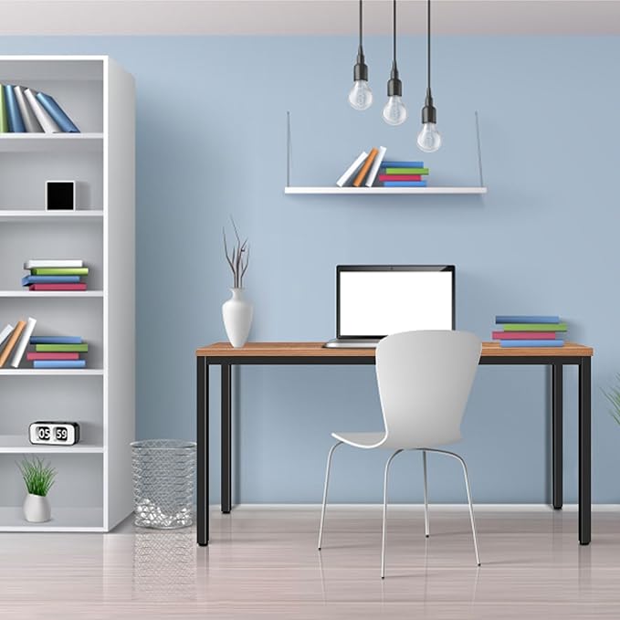 Large Table 24x55 inches Writing Computer Desk Modern Simple Study Desk Industrial Style Laptop Table for Home Office Brown Notebook Desk - LeafyLoom