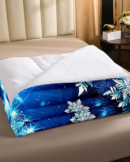 Feelyou Girls Christmas Tree Comforter Set Blue Xmas Theme Comforter Twin Chic Winter Snowflake Bedding Set for Girls Daughter Bedroom Decor Soft Girly Glitter Quilted Duvet Winter Warm Bedding - LeafyLoom