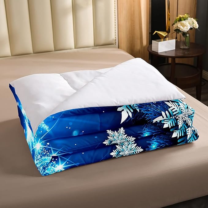 Feelyou Girls Christmas Tree Comforter Set Blue Xmas Theme Comforter Twin Chic Winter Snowflake Bedding Set for Girls Daughter Bedroom Decor Soft Girly Glitter Quilted Duvet Winter Warm Bedding - LeafyLoom