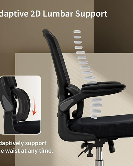 Ergonomic Office Chair, Breathable Mesh Chair with Adjustable Height, Computer Chair with a Double Lumbar Support and Flip-up Arms, Home Office Desk Chair with 90°-130° Tilt Function - LeafyLoom
