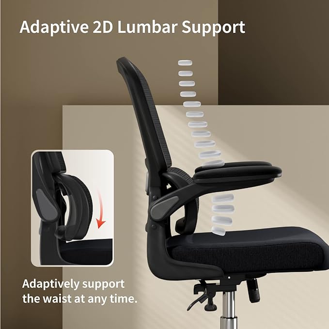 Ergonomic Office Chair, Breathable Mesh Chair with Adjustable Height, Computer Chair with a Double Lumbar Support and Flip-up Arms, Home Office Desk Chair with 90°-130° Tilt Function - LeafyLoom