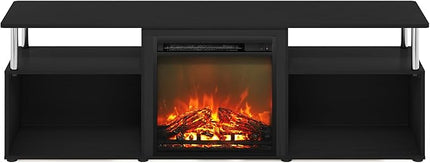 Furinno Jensen Open Storage Fireplace Entertainment Center for TV up to 70 Inch with Stainless Steel Tubes, Americano/Chrome - LeafyLoom