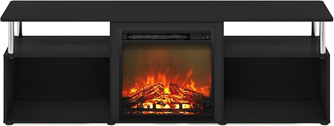 Furinno Jensen Open Storage Fireplace Entertainment Center for TV up to 70 Inch with Stainless Steel Tubes, Americano/Chrome - LeafyLoom