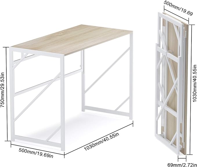 Elephance 40" Folding Computer Desk No Assembly Needed Foldable Small Home Office Desk Study Writing Desk Gaming Table for Small Space (Beige) - LeafyLoom