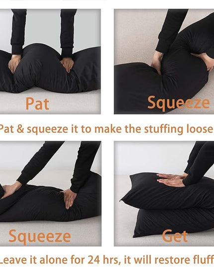 WhatsBedding Memory Foam Body Pillow with Breathable Zippered Cotton Cover, Full Body Pillow for Adults, Long Pillow for Sleeping, Firm Body Pillow Fluffy Supportive - Black - LeafyLoom