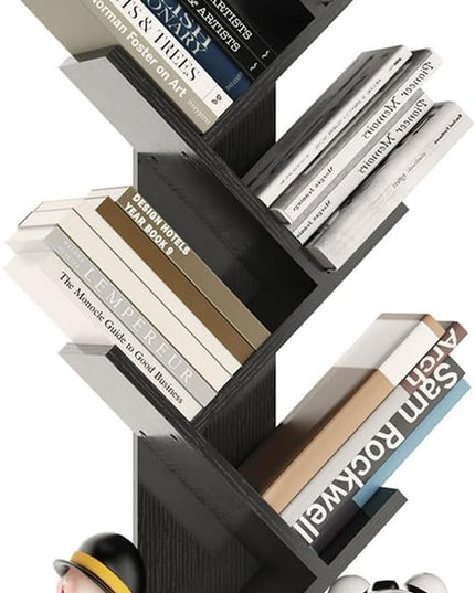 YMYNY 6 Tier Tree Bookshelf, Tall Bookcase, Wood Book Storage Rack with Drawer, Modern Floor Standing Book Shelf for Books/Movies/CDs, Utility Organizer for Living Room, Home Office, Black UHBC016B - LeafyLoom