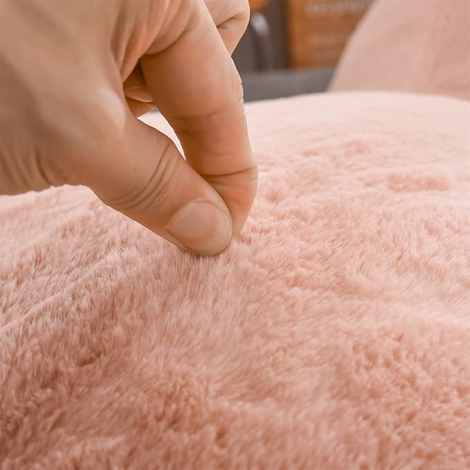 A Nice Night Faux Fur Soft Reading Pillow Bed Wedge Adult Backrest with Arms Back Support for Sitting Up in Bed/Couch for Bedrest,Pink,Large - LeafyLoom