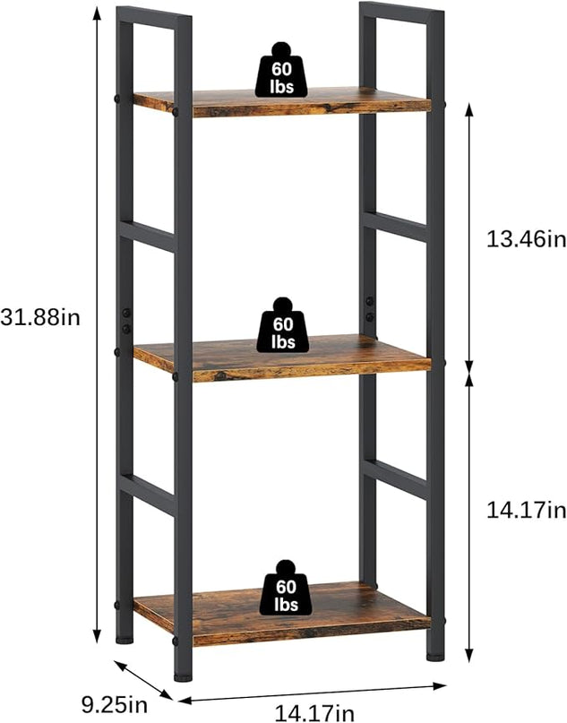 Bookshelf Storage Shelf Bookcase, 3 Tier Industrial Bookcase,Small Book case for Living Room, Bedroom, and Home Office, Easy Assembly Free Combination Multi-Functional Organizer(3 Tier,Rustic Brown) - LeafyLoom