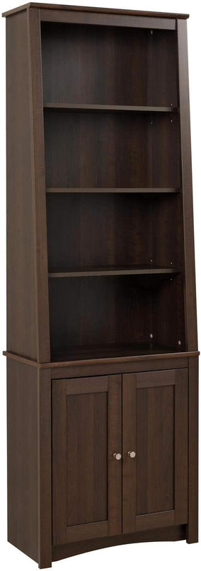 PREPAC Espresso Tall Slant-Back Bookcase with 2 Shaker Doors - LeafyLoom