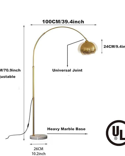 LightInTheBox Gold Modern Arc Floor Lamp, 70.9in Arc Floor Lamp with Inner Gold Metal Shade and White Marble Base, Arc Lamps Floor Standing with 5W Bulb, Over Couch Lamp for Living Room, Bedroom - LeafyLoom
