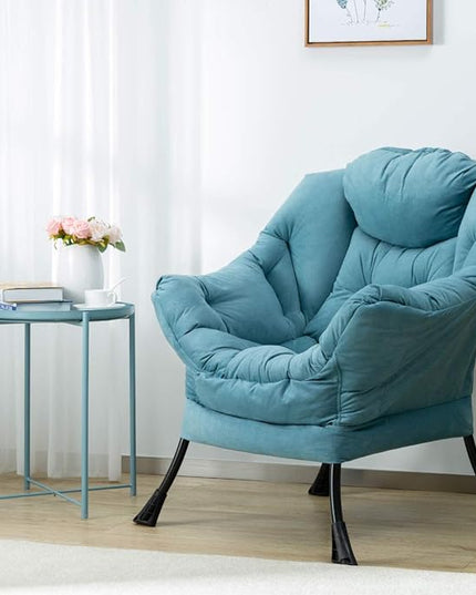 HollyHOME Fabric Large Lazy Chair, Accent Reading Chair, Cozy Lounge Chair with Armrest, Leisure Sofa Chair for Living Room, Bedroom, Dorm, Blue - LeafyLoom